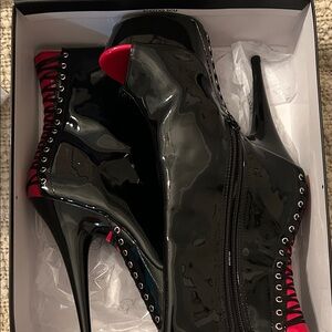 Pleaser Black and Red Patent Stiletto Boots